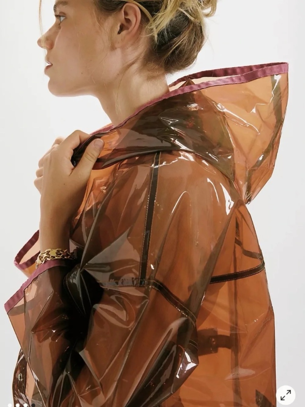 Free People Dark Brown Xanadu Magic Raincoat Pink Trim women’s medium large